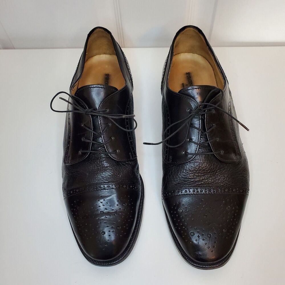 Pronto Uomo Firenze Black Italian Leather Oxford Dress Shoes Men's Size 10